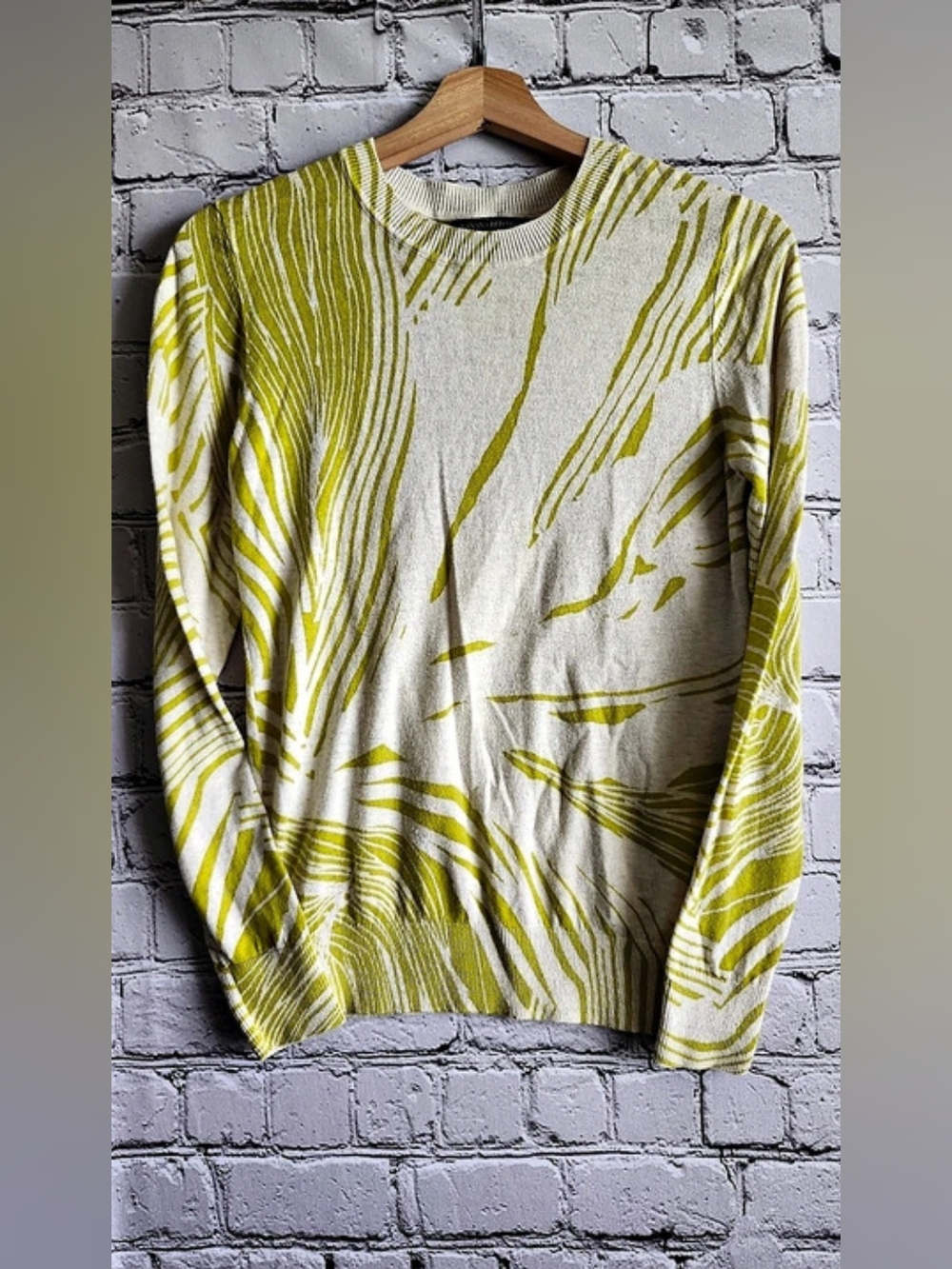 Banana Republic Abstract Knit Sweater White Green XS